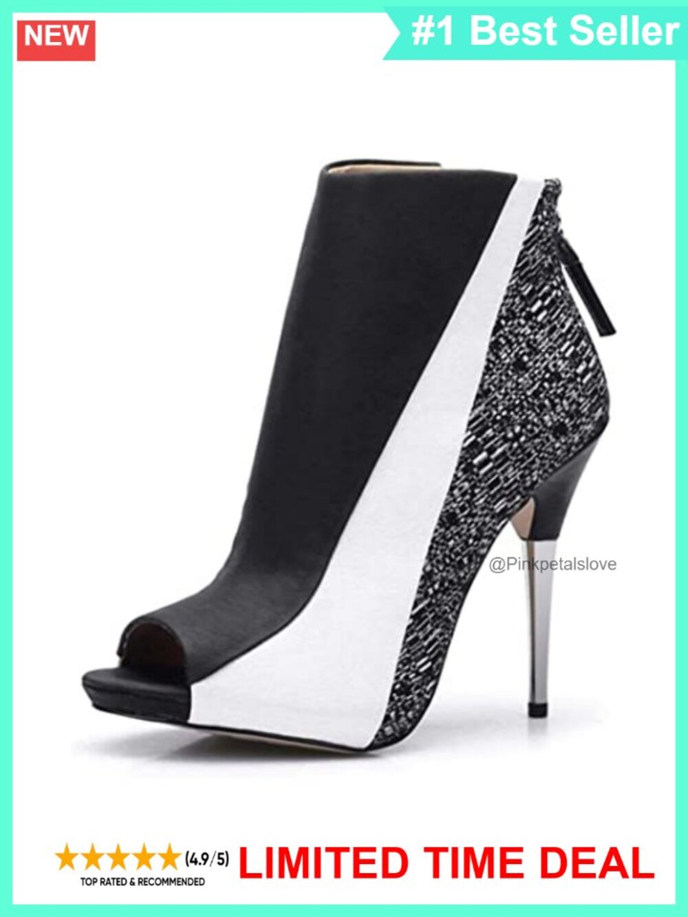 CAMSSOO Peep Toe Stiletto Ankle Boots High Heel Zipper Booties